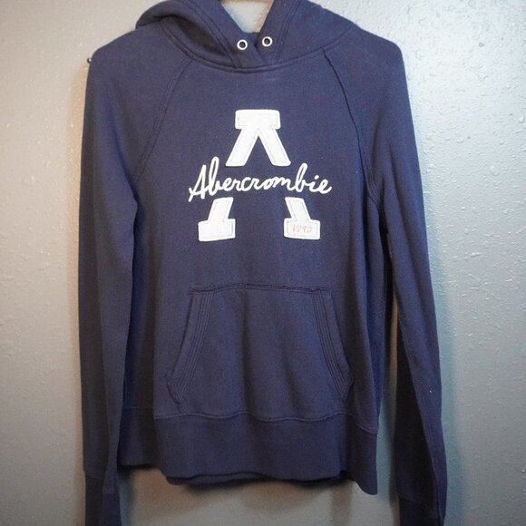 Abercrombie & Fitch Womens Navy Blue Embroidered Pullover Hoodie Size Medium - Picture 1 of 7